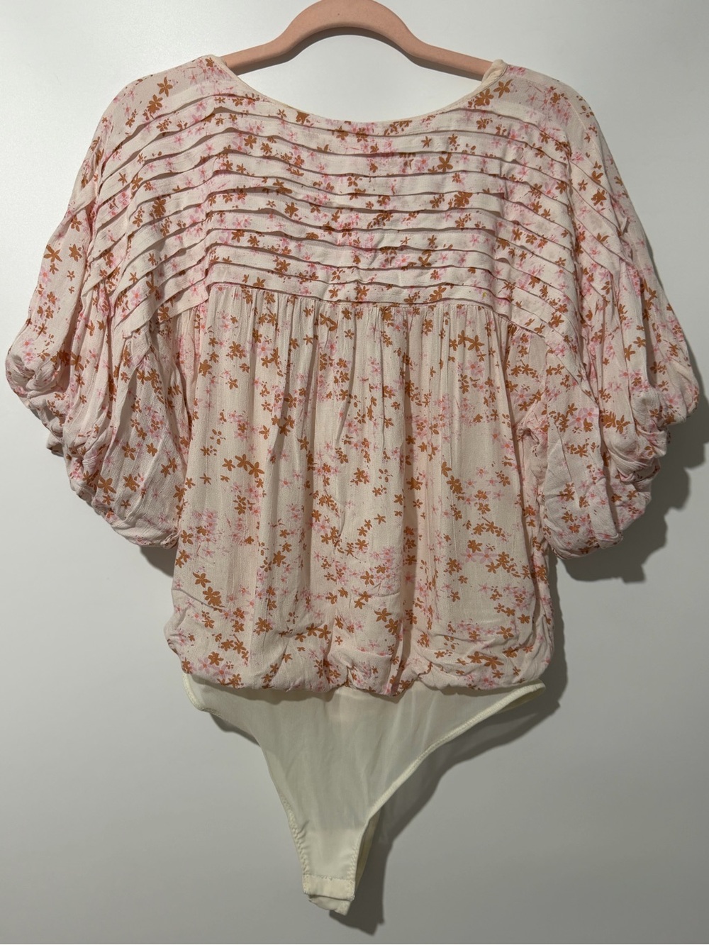 Free People Intimately Dessa Floral Puff Sleeve Bodysuit Size XS